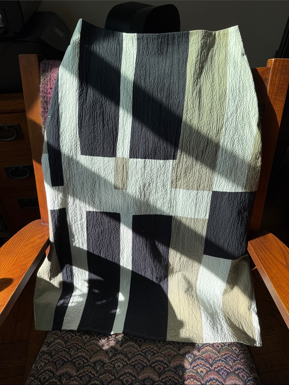 Marimekko A-Line Skirt in Black, White, and Tan Geometric Blocks